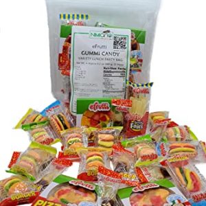 eFrutti Gummi Candy Variety Lunch Party Pack: Pizzas, Mini and Sour Burgers, Hot Dogs, Cola Bottle and Sour Fries| Fat Free Food, Nut Free, Gluten Free, Not GE | Great for parties | 25 pieces