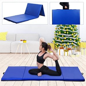 4'x8'x2 Folding Gymnastics Mat, Extra Thick High Density Anti-Tear Gym Exercise Pad with Carrying Handles, Hook and Loop Fastener, 4 Panel Tumbling Mat for Workout, MMA, Stretching Yoga