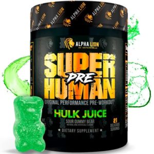 ALPHA LION Superhuman Pre Workout Powder, Beta Alanine, L-Taurine & Tri-Source Caffeine for Sustained Energy & Focus, Nitric Oxide & Citrulline for Pump (21 Servings, Hulk Juice)