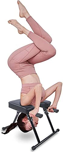 Okuyonic Stand Yoga Chair, Yoga Headstand Stool Wood and PU Pads Yoga Inversion Training Bench Metal Frame for Home Fitness - Image 5