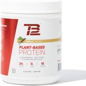 TB12 Plant Based Protein Powder by Tom Brady, 24g of Vegan Pea Protein, Low Sugar, Low Carb, Non-GMO, Meal Replacement, Keto Friendly, Paleo, Sugar Free, Vanilla Flavor (18 Servings/1.26lbs)