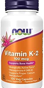 NOW Supplements, Vitamin K-2 100 mcg, Menaquinone-4 (MK-4), Supports Bone Health*, 100 Veg Capsules
