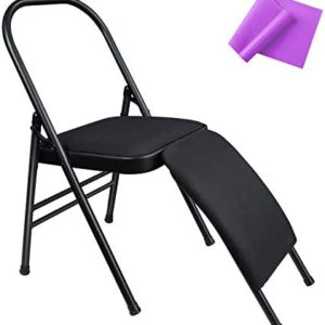 Innolife Yoga Auxiliary Chair with Lumbar Back Support for Iyengar Foldable Balance Training with Purple Yoga Resistance Band (Black)