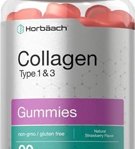 Collagen Gummies | 90 Count | Strawberry Flavored Gummy | Hydrolyzed Collagen Type 1 and 3 | Non-GMO, Gluten Free | by Horbaach