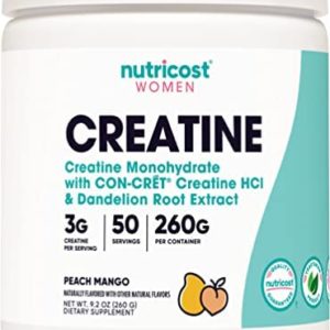 Nutricost Creatine Monohydrate Powder for Women, Micronized, Peach Mango Flavor, 50 Servings - Vegetarian, Non-GMO, Gluten Free
