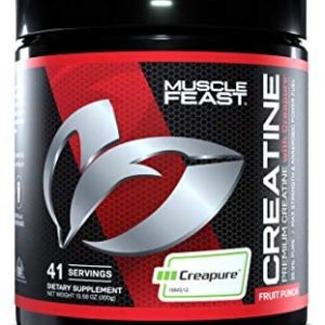 Muscle Feast Creapure Creatine Monohydrate Powder, Vegan Keto Friendly Gluten-Free Easy to Mix, Mass Gainer, Muscle Recovery Supplement and Best Creatine for Muscle Growth, Fruit Punch, 300g
