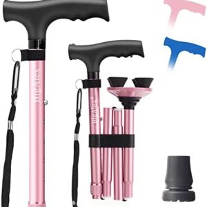 BigAlex Folding Walking Cane Pivoting Quad Base Adjustable Walking Stick with Carrying Bag for Man/Woman