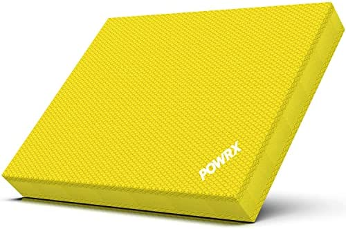 POWRX Foam Balance Pad for Stability Training, Yoga, and Physical Therapy | Non-Slip Foam Pads for Exercise, 18.9" x 14.96" x 2.36", Yellow