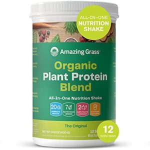 Amazing Grass Organic Plant Protein Blend: Vegan Protein Powder, New Protein Superfood Formula, All-In-One Nutrition Shake with Beet Root, Original, 12 Servings