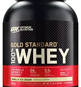 Optimum Nutrition Gold Standard 100% Whey Protein Powder, Vanilla Ice Cream, 5 Pound (Packaging May Vary)