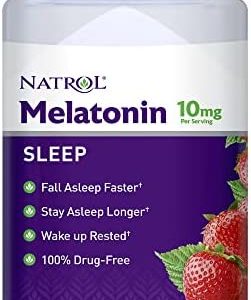 Natrol Melatonin Sleep Aid Gummy, Fall Asleep Faster, Stay Asleep Longer, 2 Gummies per Serving, 100% Drug and Gelatin Free, Non-GMO, 10mg, 140 Count