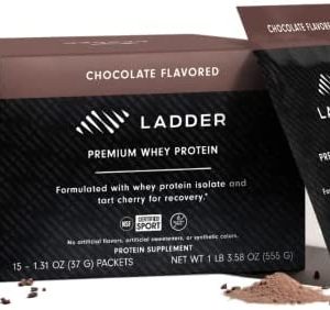LADDER Grass Fed Whey Protein Powder Packets, 26g Protein for Muscle Gain, 7g BCAAs, 14g EAAs, No Artificial Sweeteners, NSF Certified (Chocolate, Pack of 15)