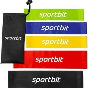 Sportbit Exercise Resistance Bands Set of 5 + Bag + eBook | Best Elastic Resistance Loop Bands for Stretching, Yoga, Physical Therapy, Workout, Home Fitness and Sport