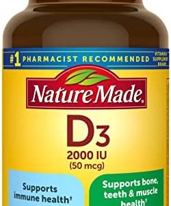 Nature Made Vitamin D3 2000 IU (50 mcg), Dietary Supplement for Bone, Teeth, Muscle and Immune Health Support, 250 Softgels, 250 Day Supply