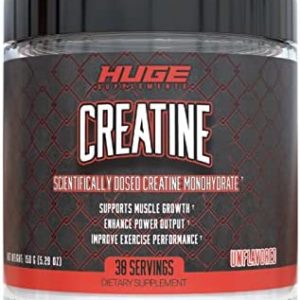 Huge Supplements Creatine Monohydrate Powder, 5000mg of Pure Creatine, Clinically Dosed to Boost Performance, Increase Muscle Strength and Size, 30 Servings