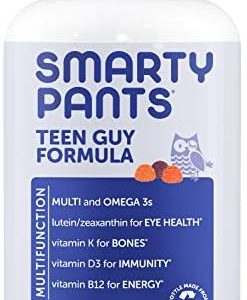 SmartyPants Teen Guy Formula, Daily Multivitamin Gummies: Vitamins C, B12, K, Zinc, & Biotin for Immune Support, Energy, Skin & Hair Support, Assorted Fruit Flavor, 120 Gummies (30 Day Supply)