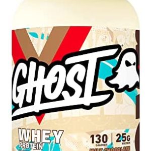 GHOST WHEY Protein Powder, Milk Chocolate - 2lb, 25g of Protein - Whey Protein Blend - ­Post Workout Fitness & Nutrition Shakes, Smoothies, Baking & Cooking - Soy & Gluten-Free