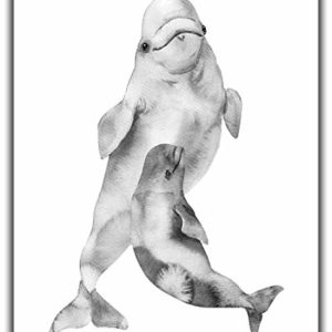 Beluga Whale Wall Decor - 11x14" UNFRAMED Print - Black & White Watercolor Whale Art, Nautical Decor - Perfect For Whale Nursery Decor, Kitchen, Bathroom, Neutral Baby Shower Gifts