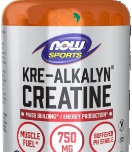 NOW Sports Nutrition, Kre-Alkalyn Creatine 750 mg, Mass Building*/Energy Production*, 120 Veg Capsules