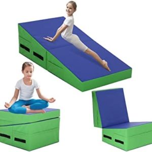Gymnastics Mat 48x24 Inch Folding Incline Gymnastic Mat With Non-Slip Pvc Surface & Handles For Kids Home Training Exercise Gymnastics Mats For Tumbling,Tumbling Mats,Cheese Mat,Gymnastics Wedge