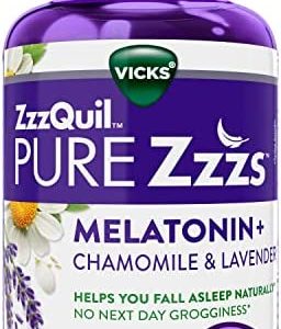 ZzzQuil PURE Zzzs Melatonin Sleep Aid Gummies, Helps You Fall Asleep Naturally, Wildberry Vanilla Flavor, Chamomile Lavender & Valerian Root, 1mg per gummy, 72 Count