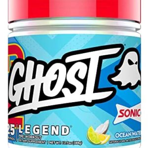 GHOST Legend Pre-Workout Energy Powder, Sonic Ocean Water - 25 Servings - Caffeine, L-Citrulline, & Beta Alanine Blend for Energy Focus & Pumps - Free of Soy, Sugar & Gluten, Vegan