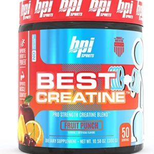 BPI Sports Best Creatine – Creatine Monohydrate, Himalayan Salt – Strength, Pump, Endurance, Muscle Growth, Muscle Definition – No Bloat – Fruit Punch – 50 servings – 10.58 oz.