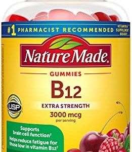 Nature Made Extra Strength Vitamin B12 Gummies, 3000 mcg per serving, B12 Vitamin Supplement for Energy Metabolism Support, 60 Gummy Vitamins, 30 Day Supply