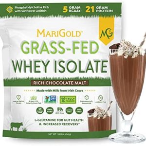 MariGold Grass-fed Whey Isolate Protein Powder - Rich Chocolate Malt Flavor - 1 Lb | 100% Pure, Cold-Processed, Micro-Filtered, Undenatured, Non-GMO, rBGH Free, Soy Free, Gluten Free, Lactose Free
