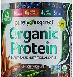 Purely Inspired Organic Protein Shake Powder, 100% Plant Based with Pea & Brown Rice Protein (Non-GMO, Gluten Free, Vegan Friendly), Decadent Chocolate, 1.5lbs
