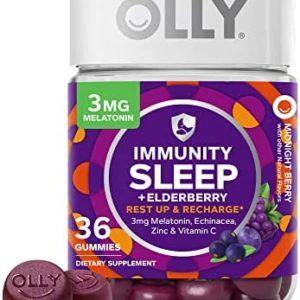 OLLY Sleep Immunity Melatonin Gummy, Vitamin C, Zinc, Echinacea, 3mg Melatonin, Immune and Sleep Support, Berry - 36 Count