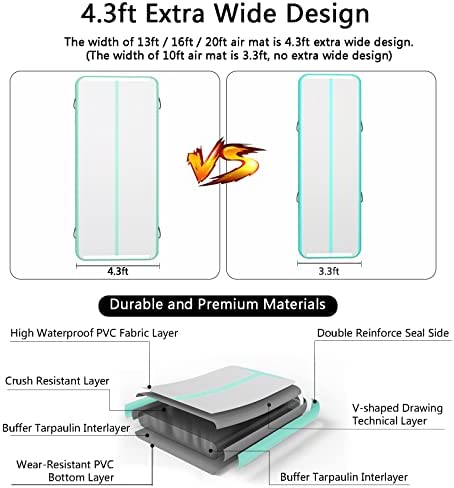 Inflatable Gymnastics Tumbling Track Air Mat 13ft 16ft 20ft Tumble Track - Extra Wide 4.3ft Thick 4 Inches Training Track Mat with Electric Air Pump - Image 3