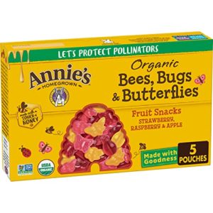 Annie's Organic Bees, Bugs and Butterflies Fruit Snacks, Strawberry, Raspberry & Apple, 4 Oz, 5 Ct