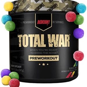 REDCON1 Total War Preworkout - Contains 320mg of Caffeine from Green Tea, Juniper & Beta Alanine - Pre Work Out with Amino Acids to Increase Pump, Energy + Endurance (Rainbow Candy, 30 Servings)