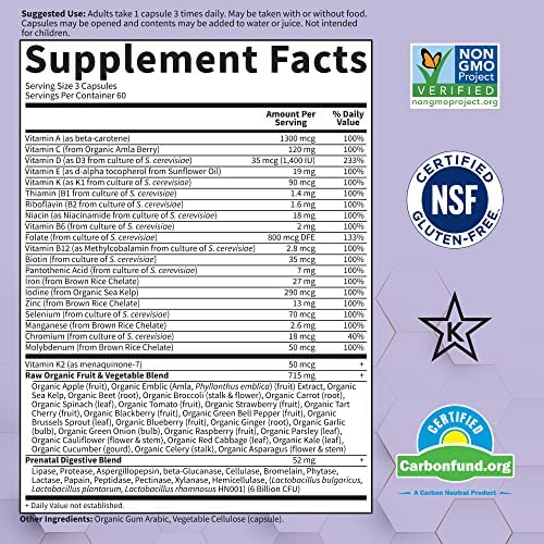 Garden of Life Prenatal Multivitamin for Women with Iron, Folate & Vitamin C and D3 for Neural Development & Probiotics for Immune Support – Vitamin Code – Non-GMO, Gluten-Free, Kosher, 60 Day Supply - Image 5