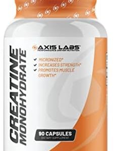 Axis Labs Micronized Creatine Monohydrate 90 Capsules - 30 Servings - Increases Strength - Promotes Muscle Growth - Increases Overall Size