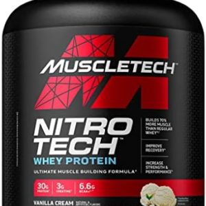 MuscleTech Whey Protein Powder | MuscleTech Nitro-Tech | Isolate & Peptides | Protein + Creatine for Muscle Gain | Muscle Builder for Men & Women | Sports Nutrition | Vanilla, 4 lb (40 Servings)