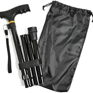 Ez2care Folding Cane - Adjustable lightweight Walking Cane with Carrying Case,Collapsible Portable Hand Walking Stick both for Man and Woman (Black)