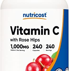 Nutricost Vitamin C with Rose Hips 1025mg, 240 Capsules - Vitamin C 1,000mg, Rose Hips 25mg, Premium, Non-GMO, Gluten Free Supplement