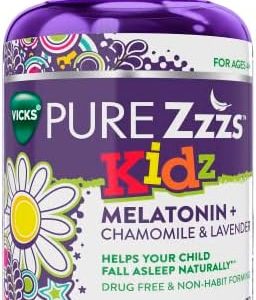 VICKS Pure Zzzs Kidz, Melatonin Sleep Aid Gummies for Kids and Children, Helps Your Child Fall Asleep Naturally, Low Dose Melatonin, 72 Gummies, Packaging May Vary