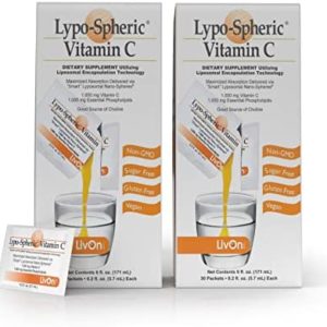 LivOn Laboratories Lypo–Spheric Vitamin C – 2 Cartons (60 Packets) – 1,000 mg Vitamin C & 1,000 mg Essential Phospholipids Per Packet – Liposome Encapsulated for Improved Absorption – 100% Non–GMO