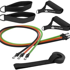 King Athletic Resistance Bands with Handles & Door Anchor :: Rubber Stretch Fitness Training Tube Band Set Comes with Leg Straps and Exercise Chart :: Includes Free Instructional eBook