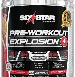 Six Star Pre Workout PreWorkout Explosion | Pre Workout Powder for Men & Women | PreWorkout Energy Powder Drink Mix | Sports Nutrition Pre-Workout Products | Fruit Punch (30 Servings)