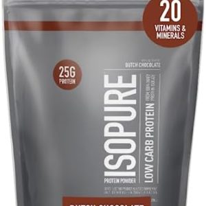 Isopure Dutch Chocolate Whey Isolate Protein Powder with Vitamin C & Zinc for Immune Support, 25g Protein, Low Carb & Keto Friendly, 1 Pound (Packaging May Vary)