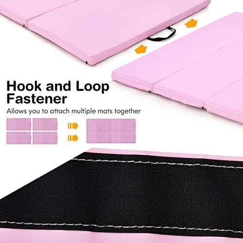 GYMAX Folding Gymnastics Mat, 8' x 4' x 2" Thick Exercise Mat with Carry Handles & Waterproof Detachable PU Leather Cover, Lightweight Tumbling Mat for Yoga Stretching Aerobics Home Gym Fitness - Image 5