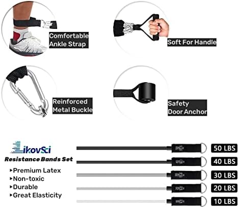 LIKOVSCI Resistance Bands Set 150 lbs 11pcs, Exercise Bands Fitness Workout with Door Anchor, Handles, Carry Bag, Legs Ankle Straps for Resistance Training, Physical Therapy, Home Workouts - Image 3