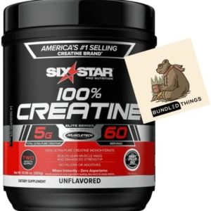 Bundled Things Six Star 100% Creatine - 60 Serving Container - Unflavored - Paired with a Bundled Things Bear Magnet