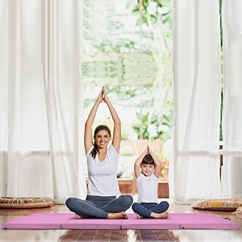 GYMAX Folding Gymnastics Mat, 8' x 4' x 2" Thick Exercise Mat with Carry Handles & Waterproof Detachable PU Leather Cover, Lightweight Tumbling Mat for Yoga Stretching Aerobics Home Gym Fitness - Image 8