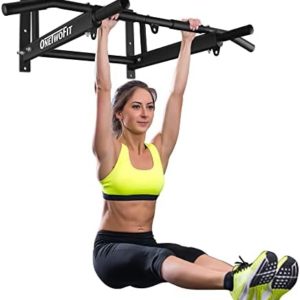 ONETWOFIT Wall Mounted Pull Up Bar with More Stable 6-Hole Design for Indoor and Outdoor Use, Maximum Weight 440 Lbs OT103