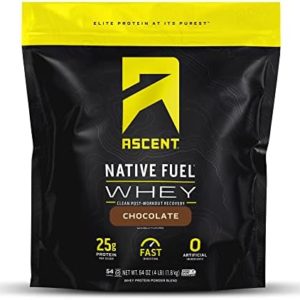 Ascent 100% Whey Protein Powder - Post Workout Whey Protein Isolate, Zero Artificial Flavors & Sweeteners, Gluten Free, 5.7g BCAA, 2.7g Leucine, Essential Amino Acids, Chocolate 4 lb